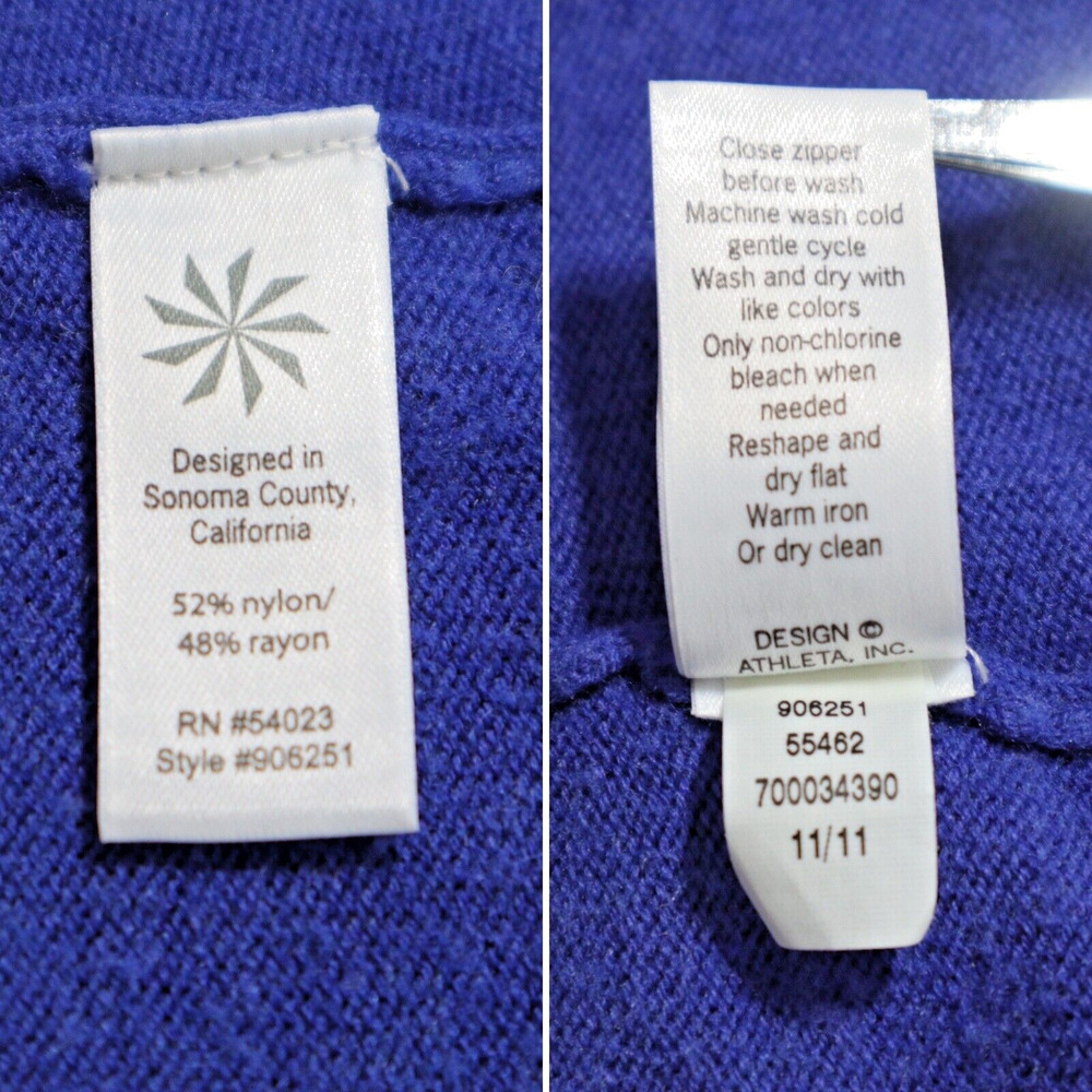 Athleta Size L Fine Knit Hooded Sweater Double Zip Royal Blue - Picture 12 of 12